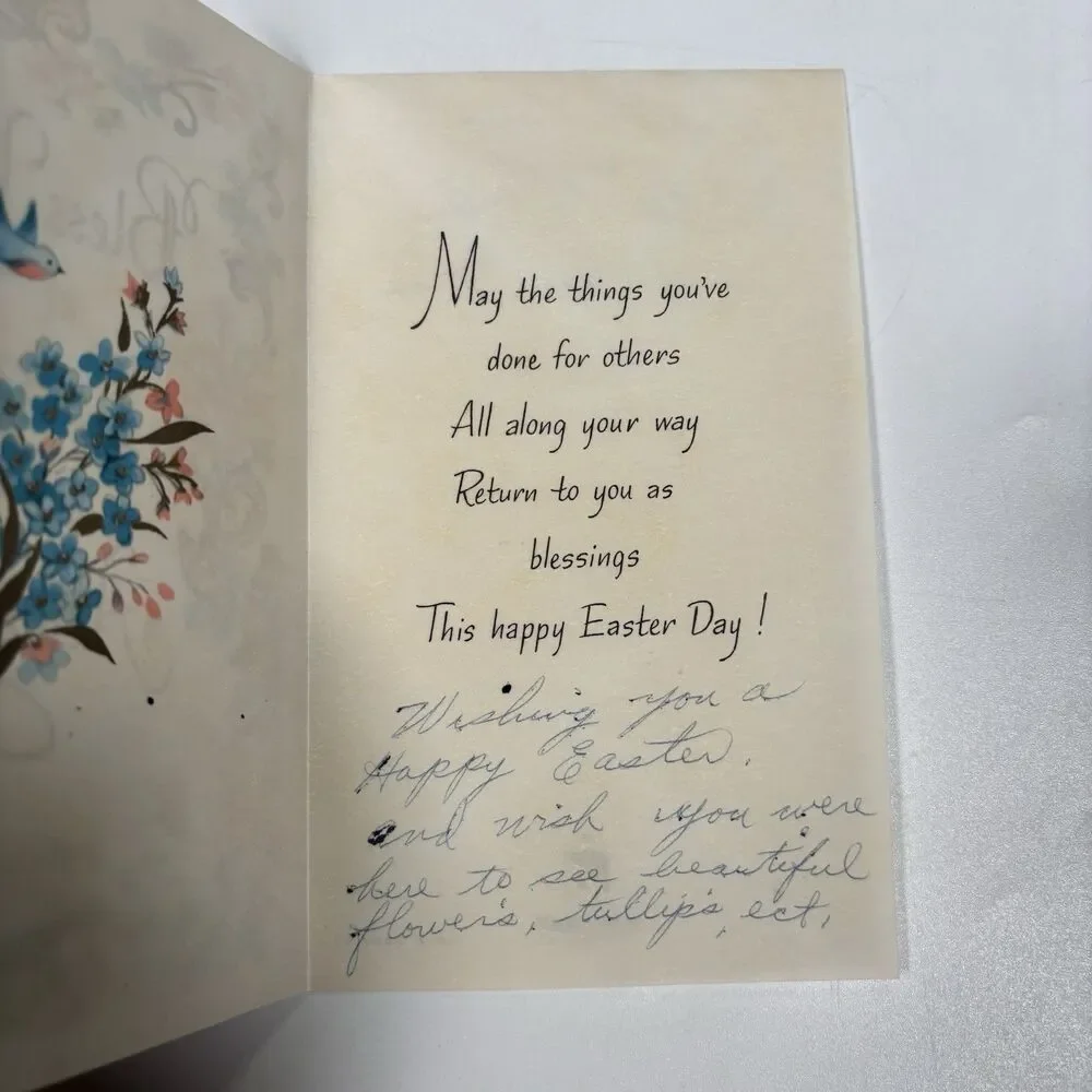 Vintage Buzza Cardozo Easter Greeting Card Bluebirds Flowers Wall Decor MCM Art